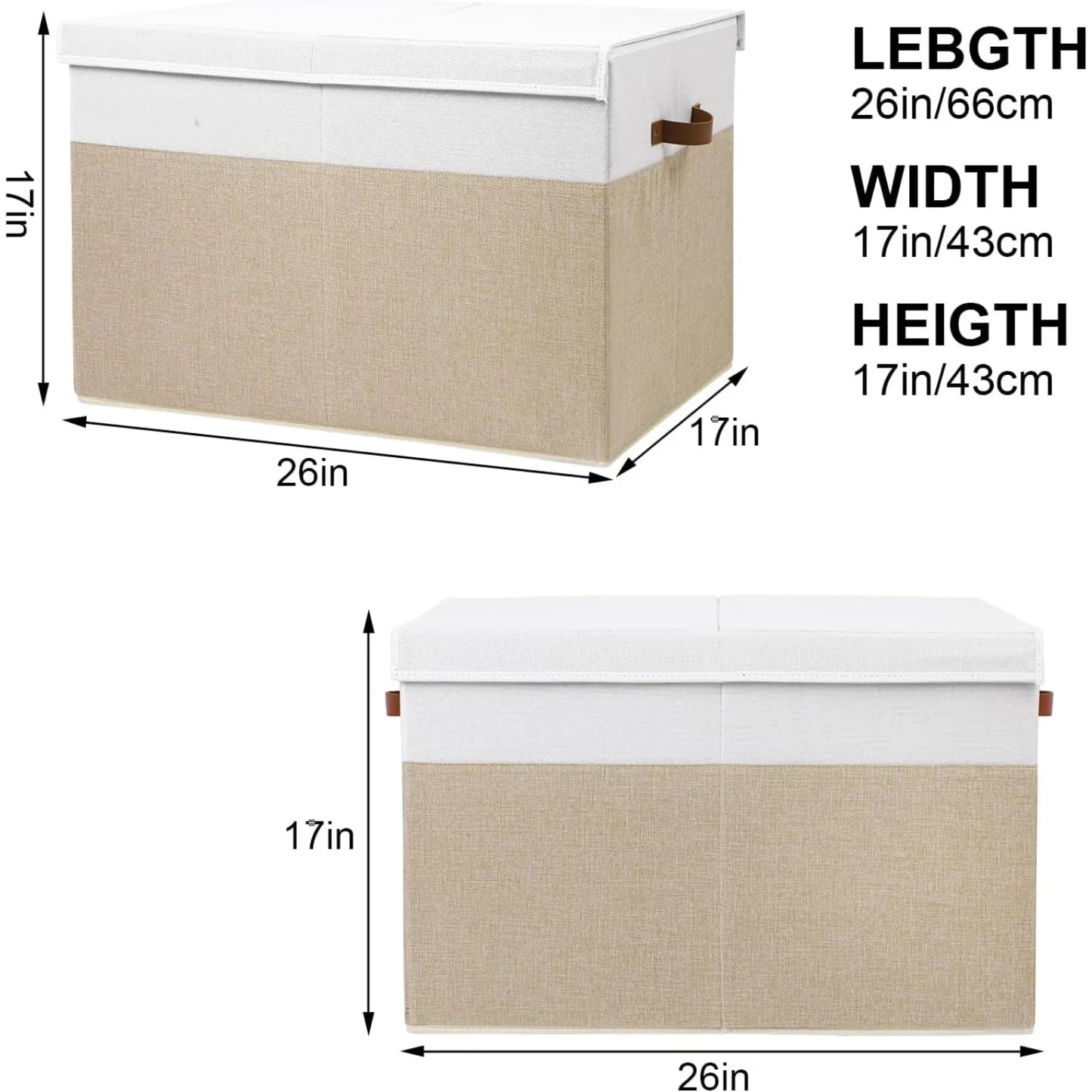 Pawfect Playtime Chest – Large Pet Toy Organizer Box with Lid, Sturdy Toys Storage Chest Bin Organizer Basket with Dividers, 26"x17" x17" (Beige and White)