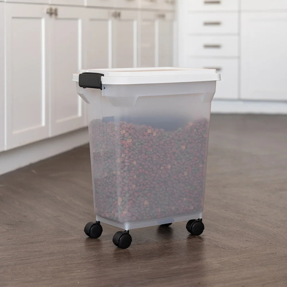Airtight Pet Food Container 22Lbs Dog Cat Food Storage Bin with Scoop Durable Clear Body Easy Access Secure Lid Wheels