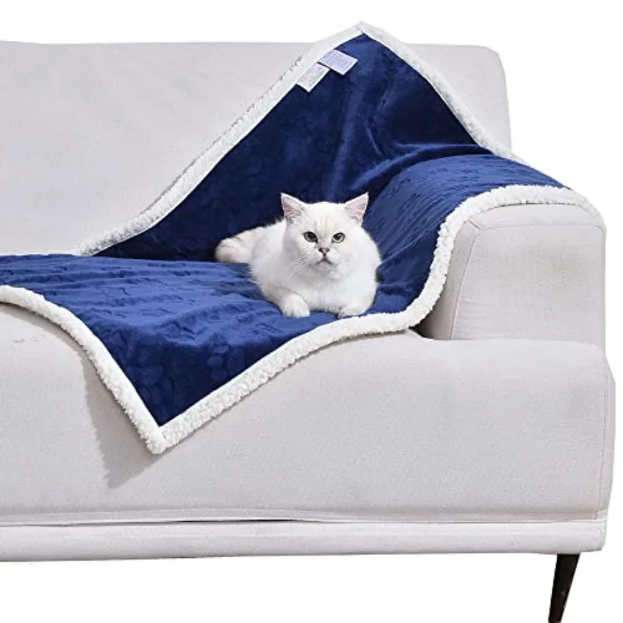 Waterproof Washable Sherpa Fleece Blanket for Small Dogs and Cats Soft Plush Reversible Throw Protector for Bed Couch Car Sofa