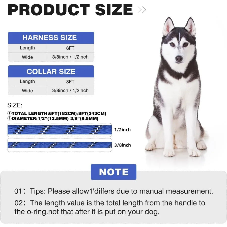 3 in 1 Adjustable No Pull Rope Dog Harness with Reflective Leash and Collar for Large and Giant Breeds Ideal for Outdoor Walkin