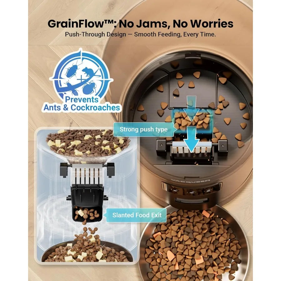 Automatic Cat Feeder for 3 Cats with 6L Capacity and 25Cup Food Dispenser Advanced AntiJam Technology DualEffect Desiccant Smar