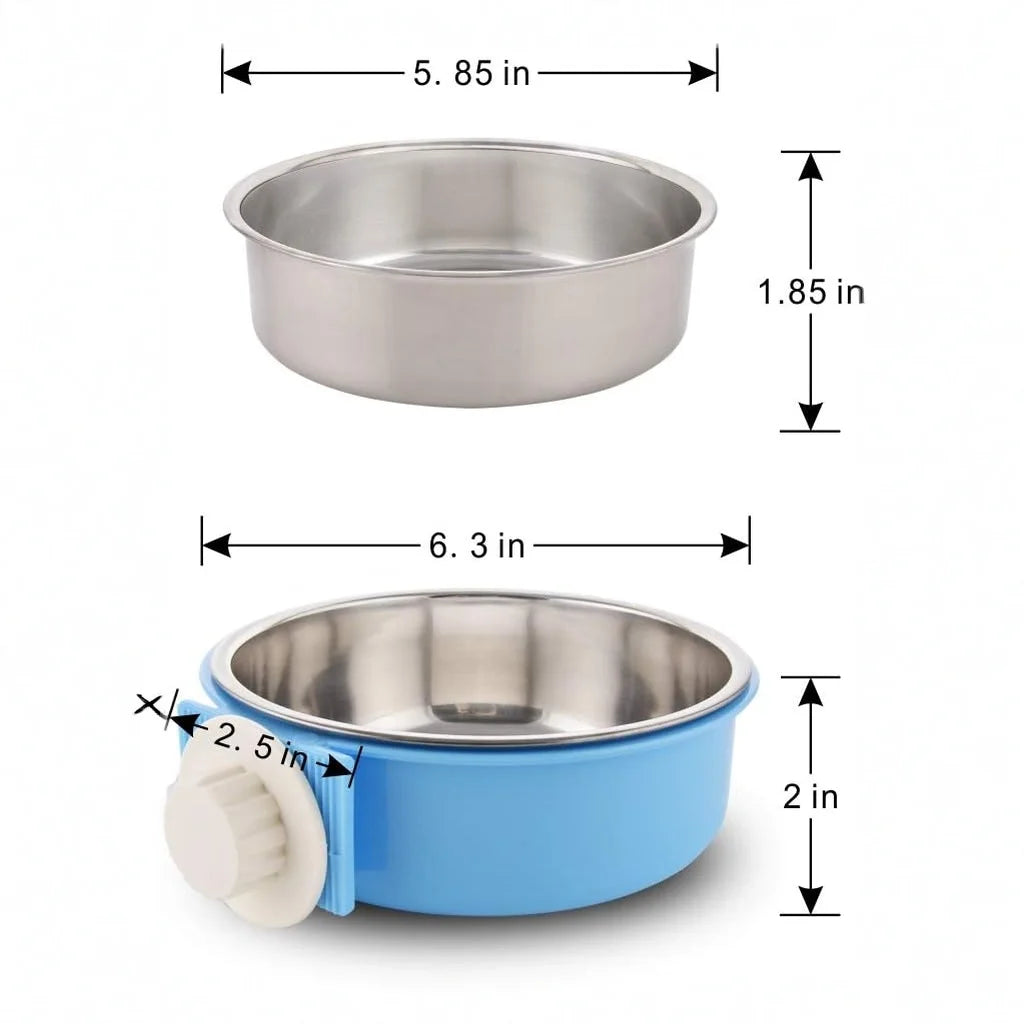 Removable Stainless Steel Pet Bowl - Lockable Food/Water Dish for Dog Cat Cage, Puppy, Rabbit, Bird (Large, Pink, 2-in-1 Design)