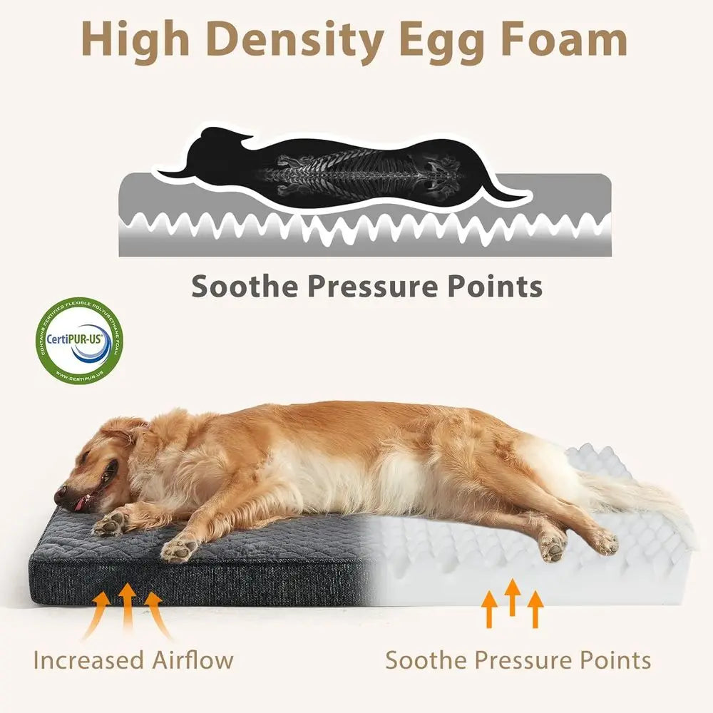 Orthopedic Dog Bed XL, Waterproof Dog Crate Bed Large Sized with Washable Removable Cover, Egg Memory Foam Big Pet Beds, Grey, 4