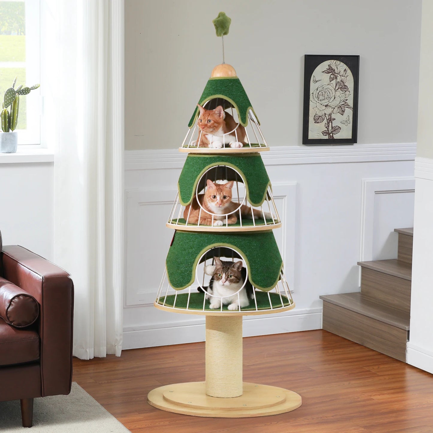 Modern Cat Tree Tower with Thick Scratch Post Multi-Level Cat Condo with Metal Frame Replaceable Cushion Indoor Cat House Bed