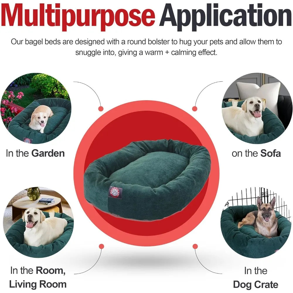 40 Inch Micro Velvet Calming Dog Bed Washable 40x29x9 (inch) – Cozy Soft Round Donut Dog Bed with Spine for Head Support - Pet