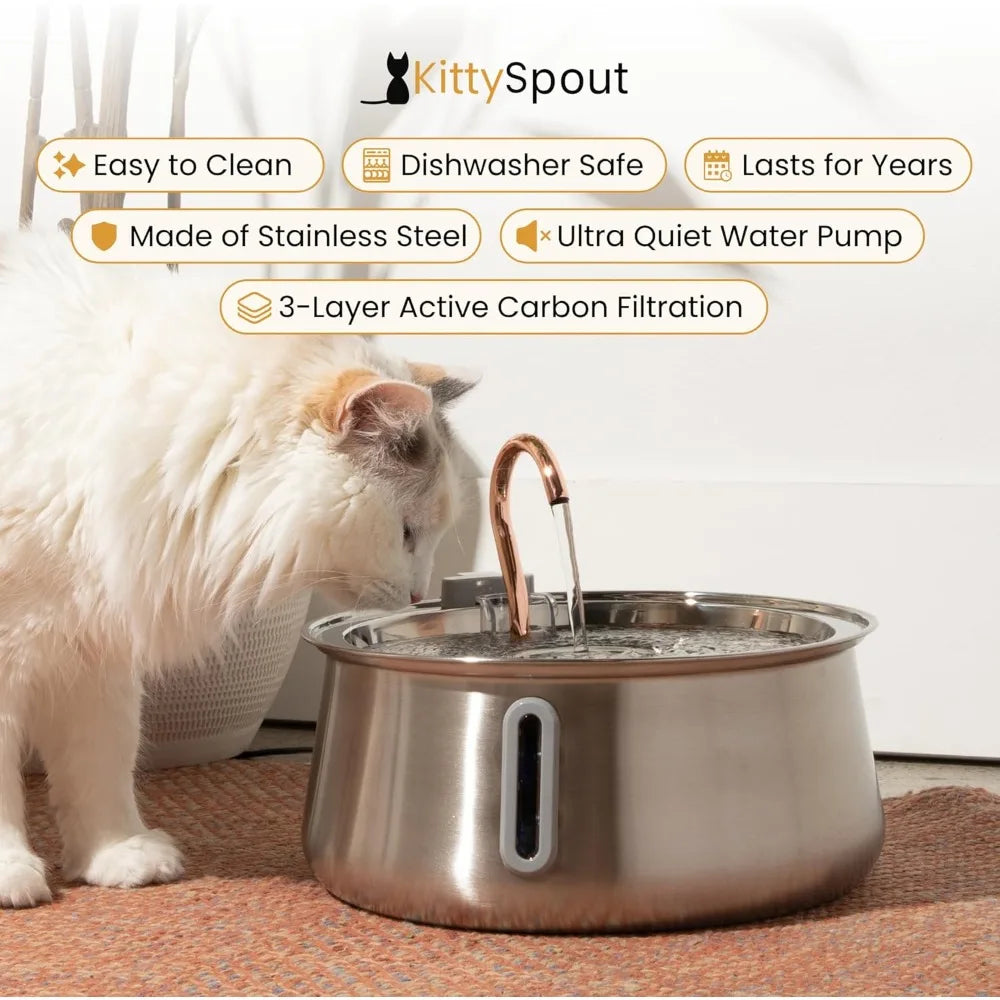 Automatic Stainless Steel Pet Drinking Fountain, Quiet Water Circulation, Dishwasher-Safe Indoor Cat Water Bowl