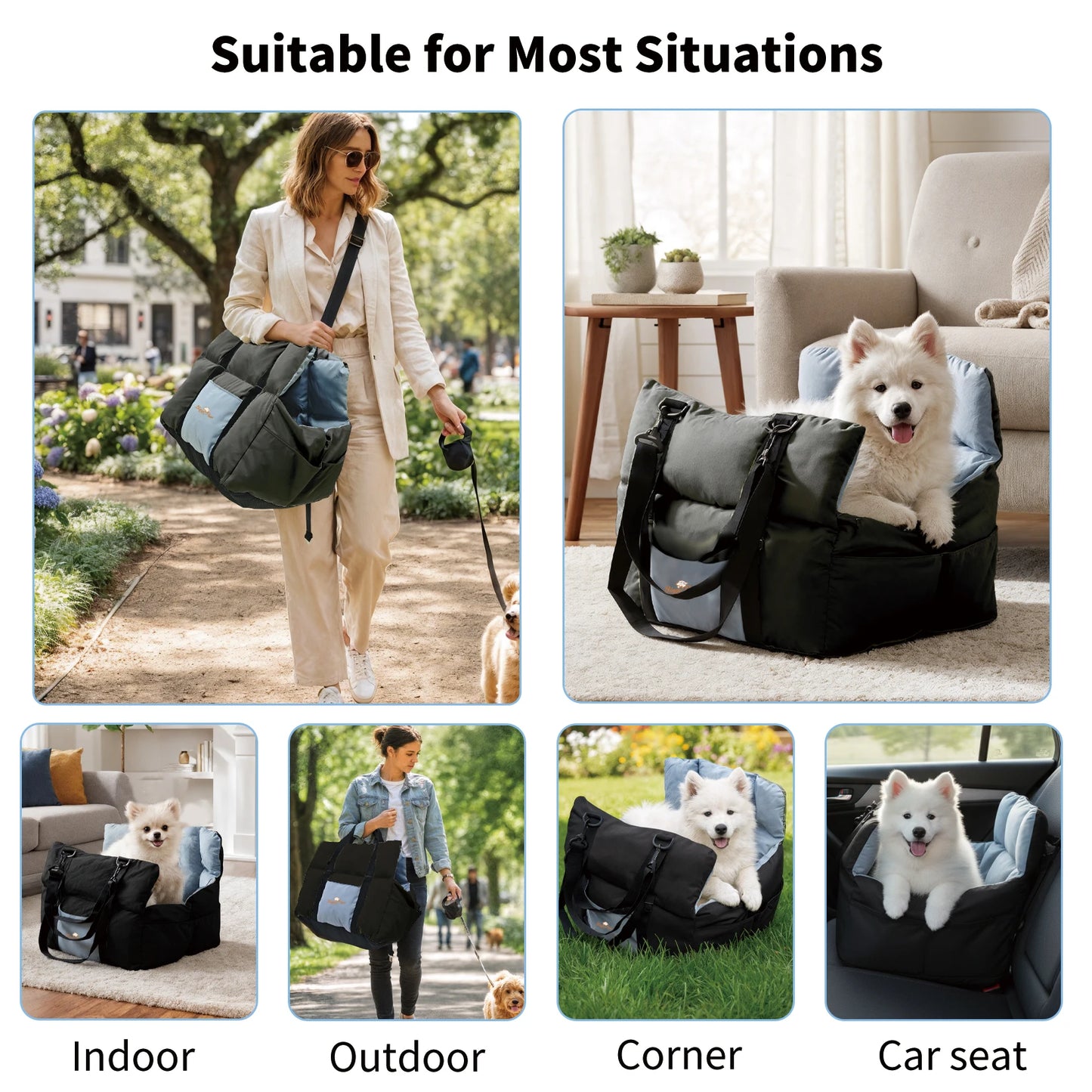 Dog Car Seat Safe & Cozy Travel Bed and Carrier for Small Dogs, Puppies, Pets up to 10 KG, Clip-On Leash & Storage Pockets
