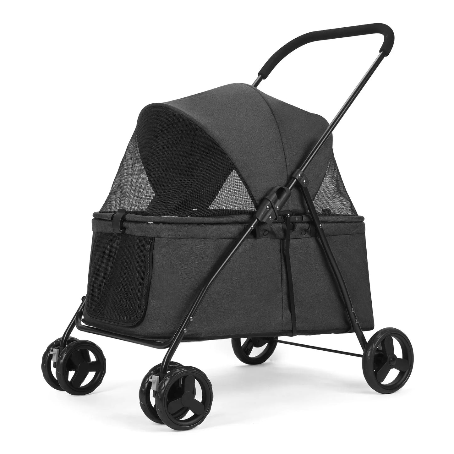 Wedyvko Luxury 80 lbs  Pet Stroller 4 Wheels Dark Grey Dog Puppy Stroller Rotate with Brakes for Small Medium Dog