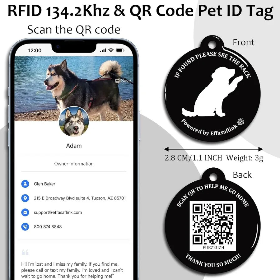 134.2Khz and QR Code Pet ID Tag Collar Tag Dual Fution Scan QR for Helping Lost Pets Go Home Replace RFID Microchip for Sm