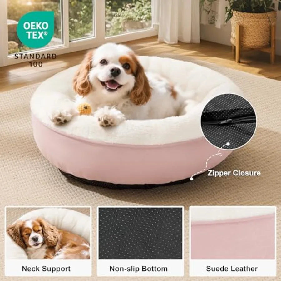 Round Donut Cat and Dog Cushion Bed 25in for Small or Medium Dogs AntiSlip and WaterResistant Bottom Soft Durable Fabric Pet Be