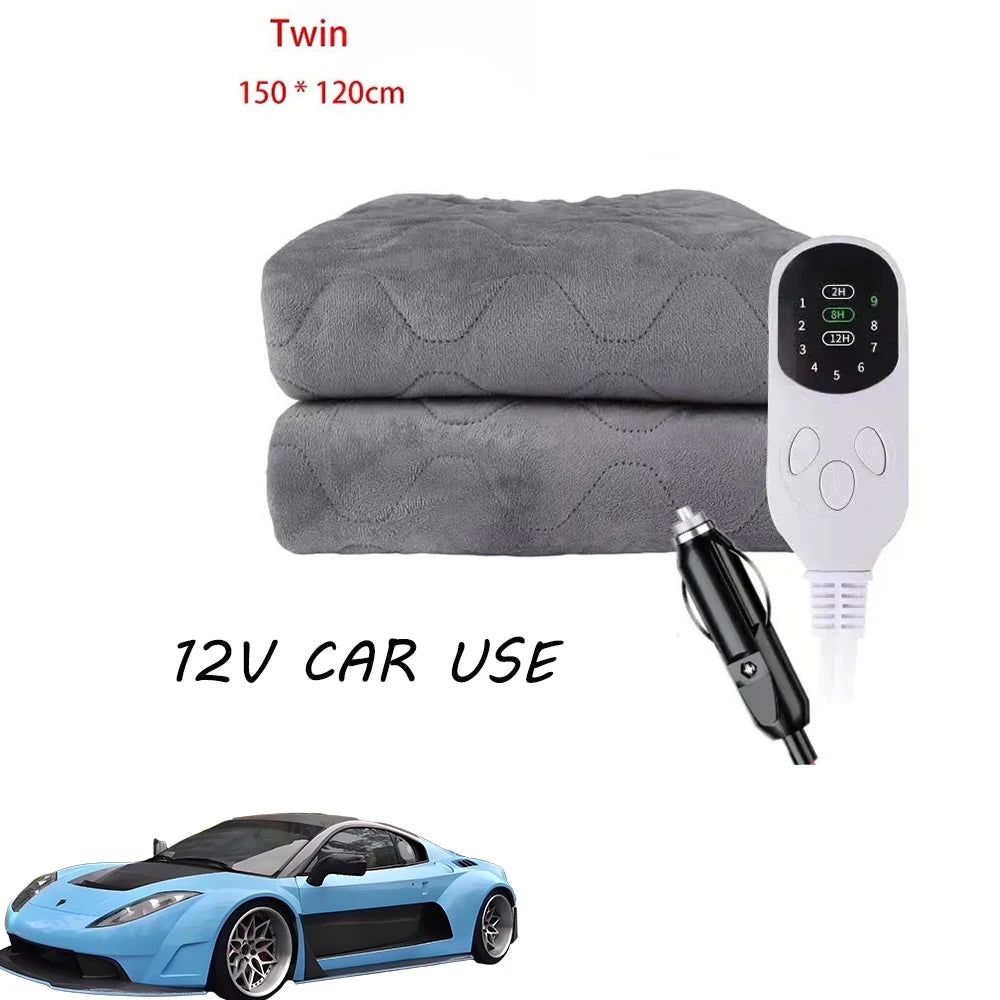 Electric Heat Blanket For RV SUVs Car 12V Plush Thicker Heater Heated Mattress Thermostat Travel Heating Mat Winter Body Warmer