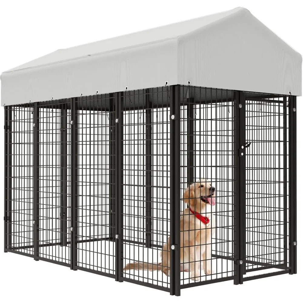 8x4x6 FT Outdoor Dog Kennel for Large Dogs, Heavy Duty Welded Wire Steel Dog Playpen Fence with Secure Lock, Pet Pen with UV-Res