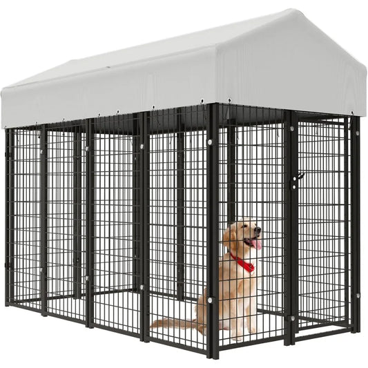 8x4x6 FT Outdoor Dog Kennel for Large Dogs, Heavy Duty Welded Wire Steel Dog Playpen Fence with Secure Lock, Pet Pen with UV-Res