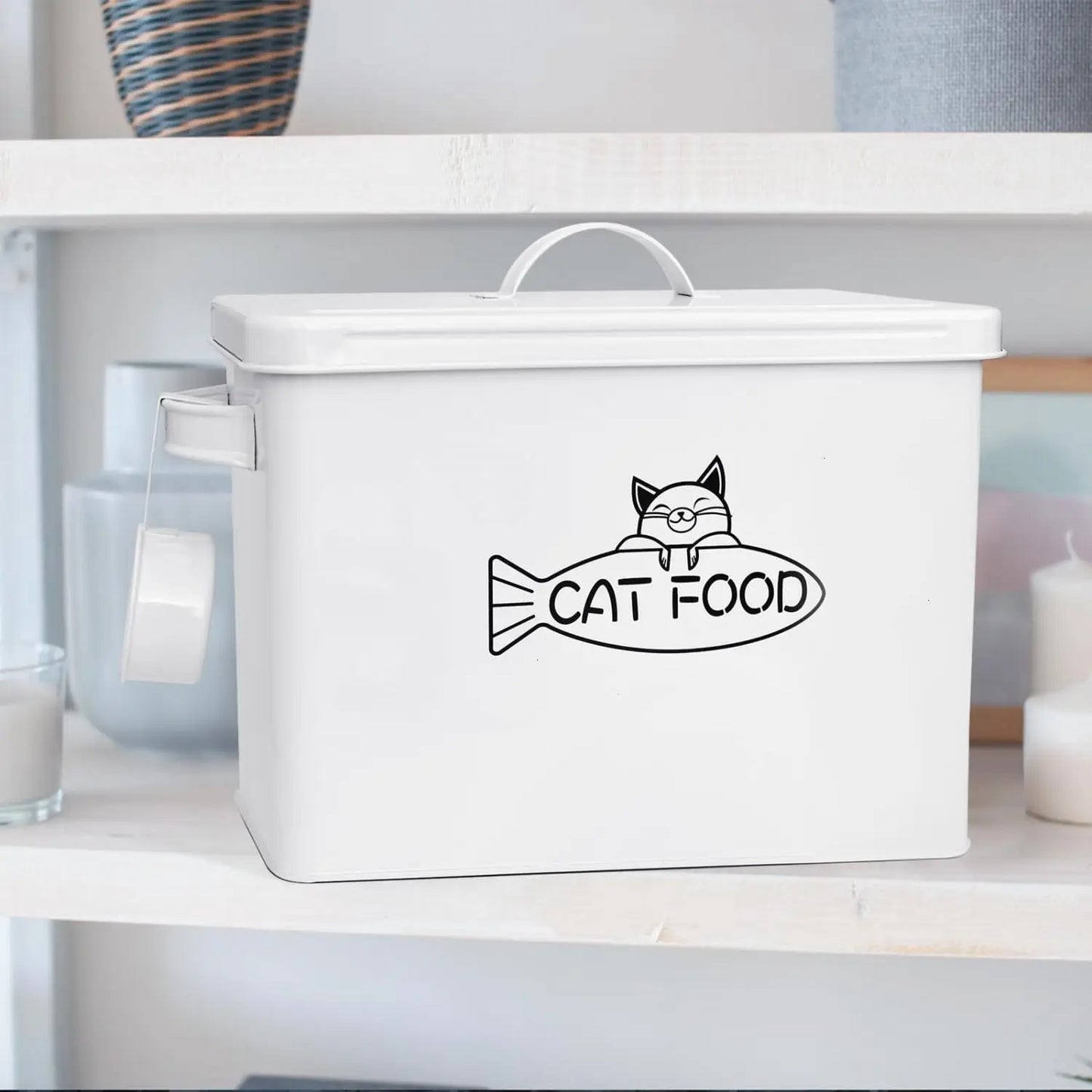 Large Dog and Cat Food Storage Container, Farmhouse Pet Food Storage Containers with Lid and Dry Food Scoop, Durable Airtight Ca