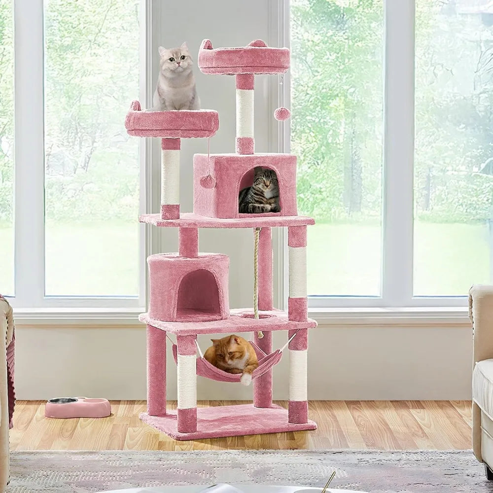 Luxury 62.5 Inch Cat Tree Tower with Platforms, Hammock, and Scratching Posts - Ideal Playhouse for Kittens and Cats