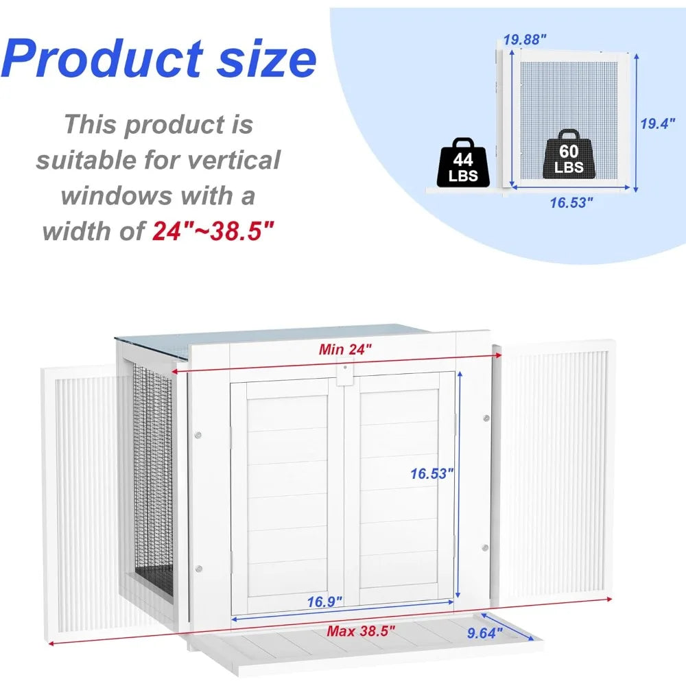 Cat Window Box, Universal Cat Window Perch Catio with Waterproof Transparent Top Fits Double Hung Frames 24" to 42.5" Wide, for