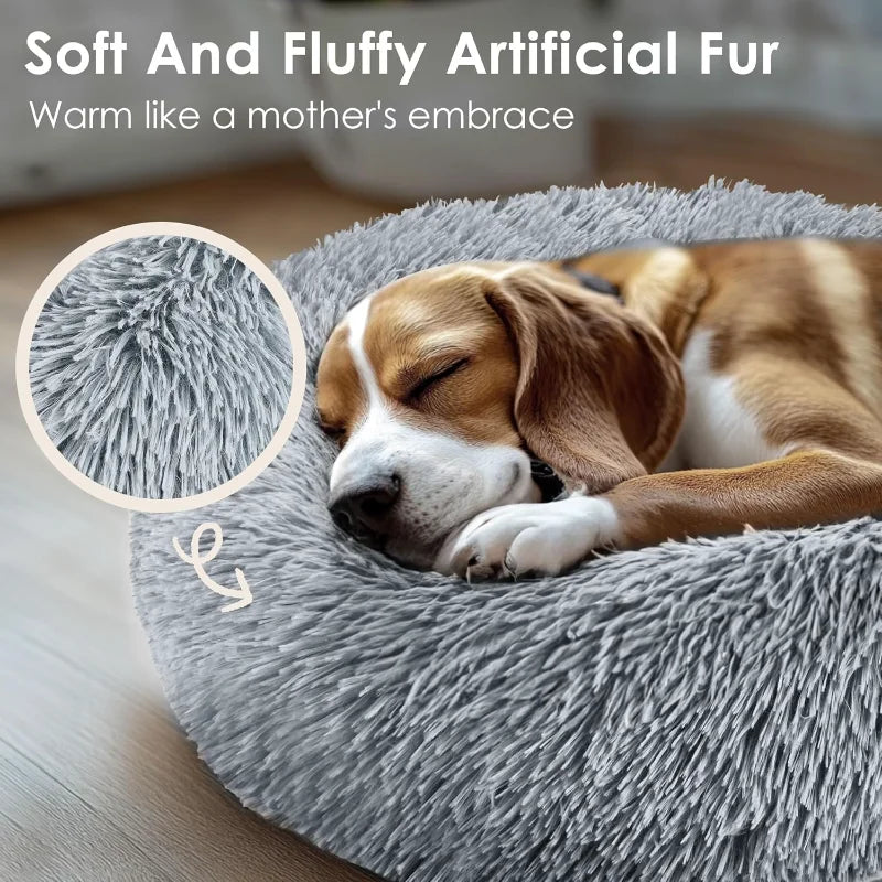 Dog & Cat Bed for Indoor Cats, 20in Calming Donut Bed for Puppy and Kitten, Washable for Small Medium Dogs and Cats (Light Grey)