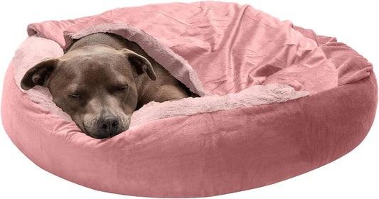 27' Round Calming Donut Dog Bed, Washable, Medium, Rose Pink