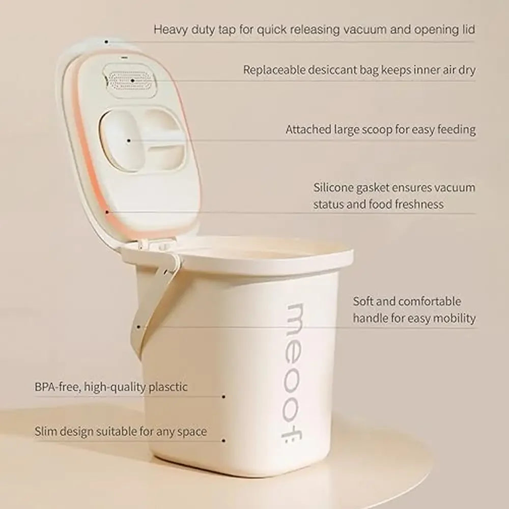 Vacuum Sealed Pet Food Bucket 13L Cat Dog Storage Container Rechargeable Silicone Seal Strip Built-in Scoop BPA-free Premium