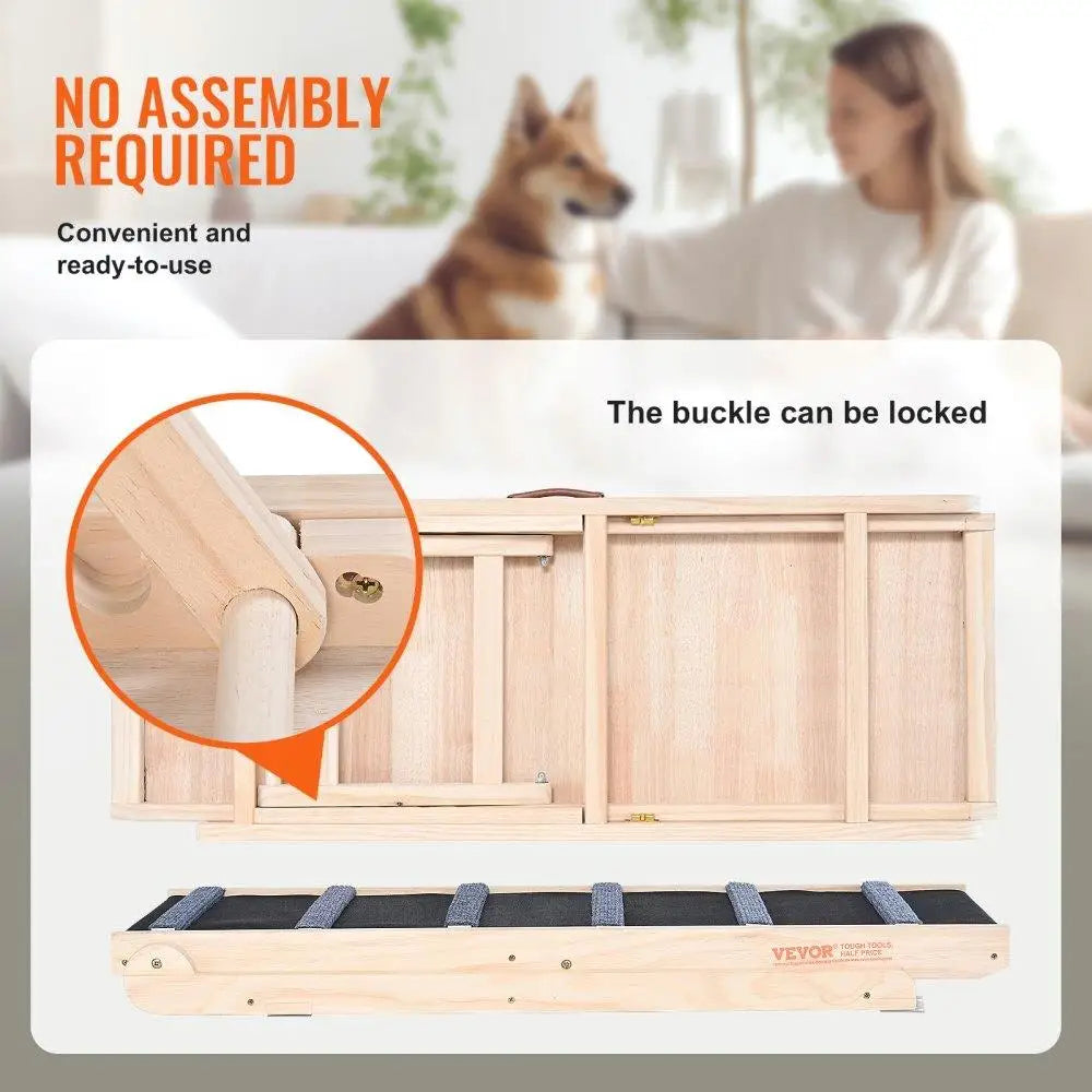 Folding Wooden Pet Ramp for Dogs and Cats Adjustable Height Non Slip Dog Ramp for bed for couch Car Ideal for small and Large