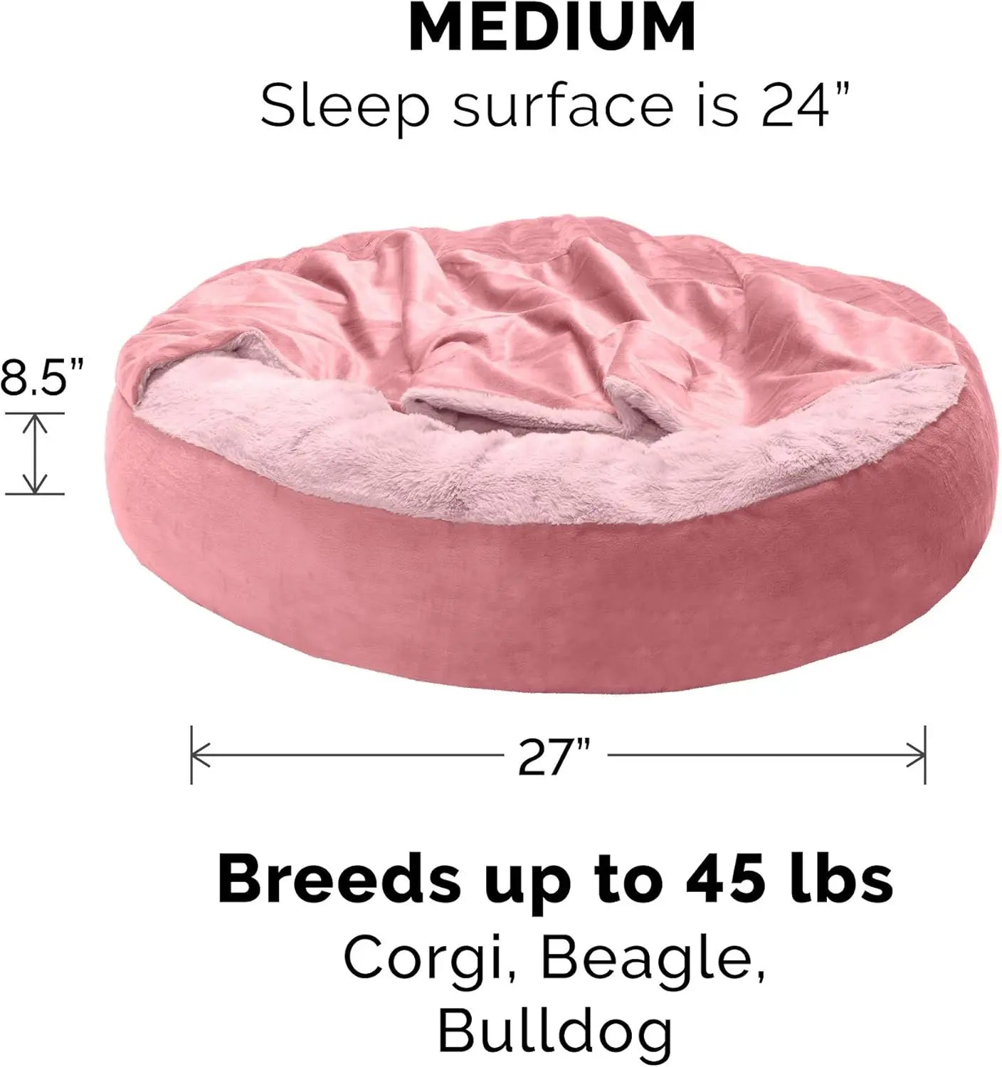 27' Round Calming Donut Dog Bed, Washable, Medium, Rose Pink