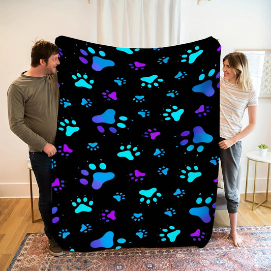 Cozy & Cute Animal Paw Print Flannel Blanket - Soft, Warm, and Perfect for Pet Lovers, Ideal for Napping, Camping, Travel