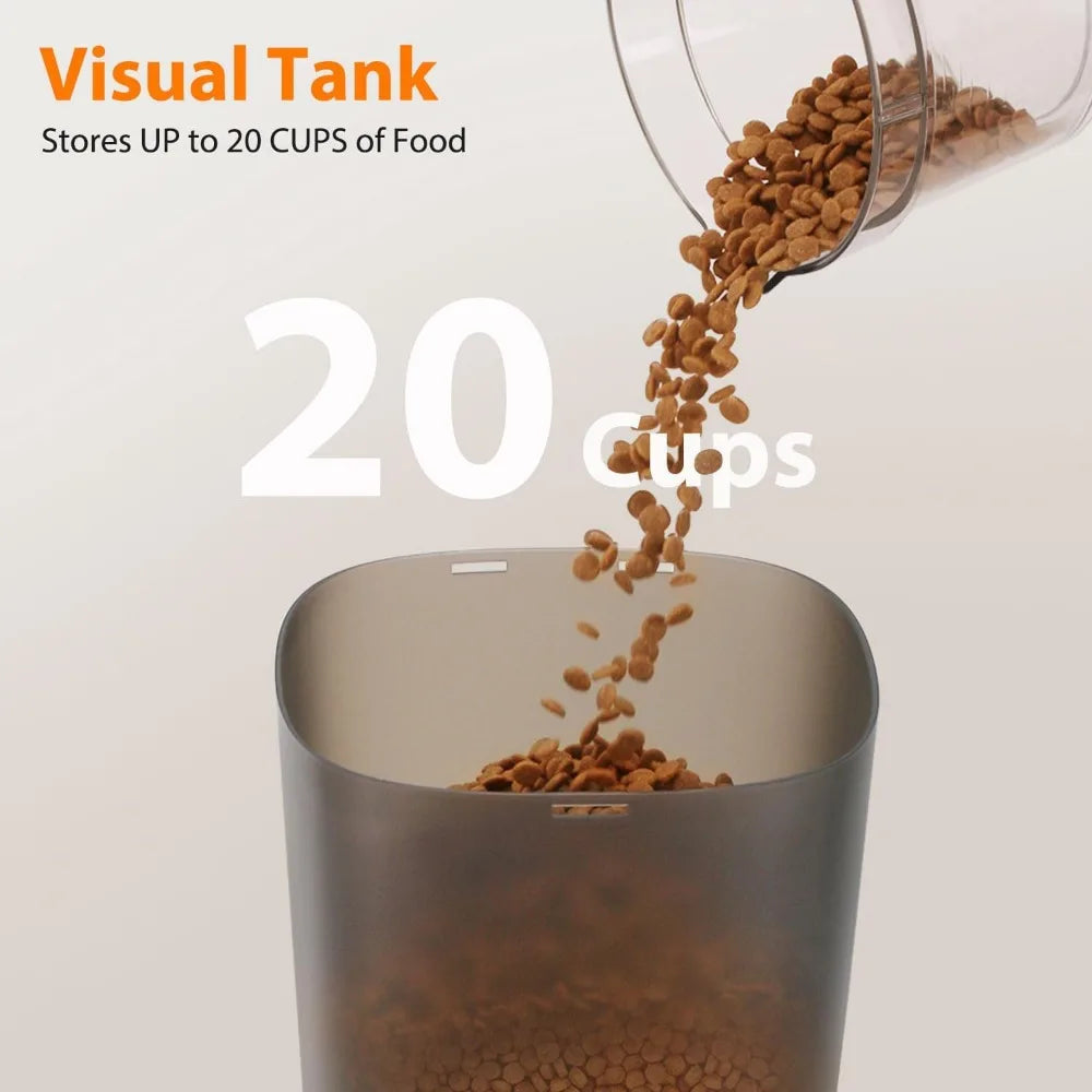 Automatic Cat Feeders for Two Cats, 5L/20 Cups Double Automatic Cat Food Dispenser with 2 Stainless Bowls, Timer Setting 20 Port