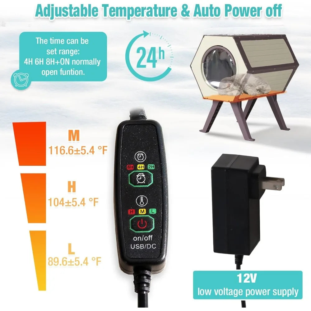 Heated Outdoor Cat Shelter with Temperature Control and Time Adjustment, Weatherproof Feral Cat House for Indoor and Outdoor Use