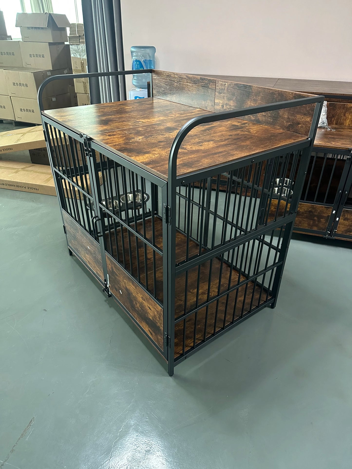 JDPAG Large Dog Crate, Dog Kennel Furniture Indoor with 2 Adjustable Bowls, Heavy Duty Dog Cage,