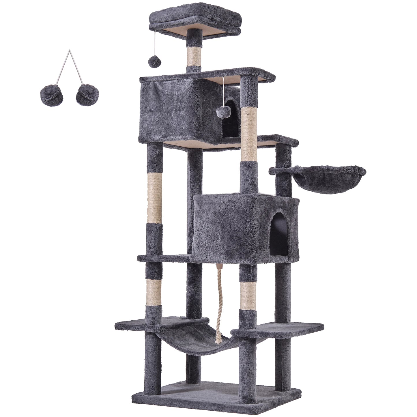 66 inch Cat Tree Tower Large Multi Level Cat Climbing Tower with Condo Natural Sisal Scratching Posts Pet House for Indoor