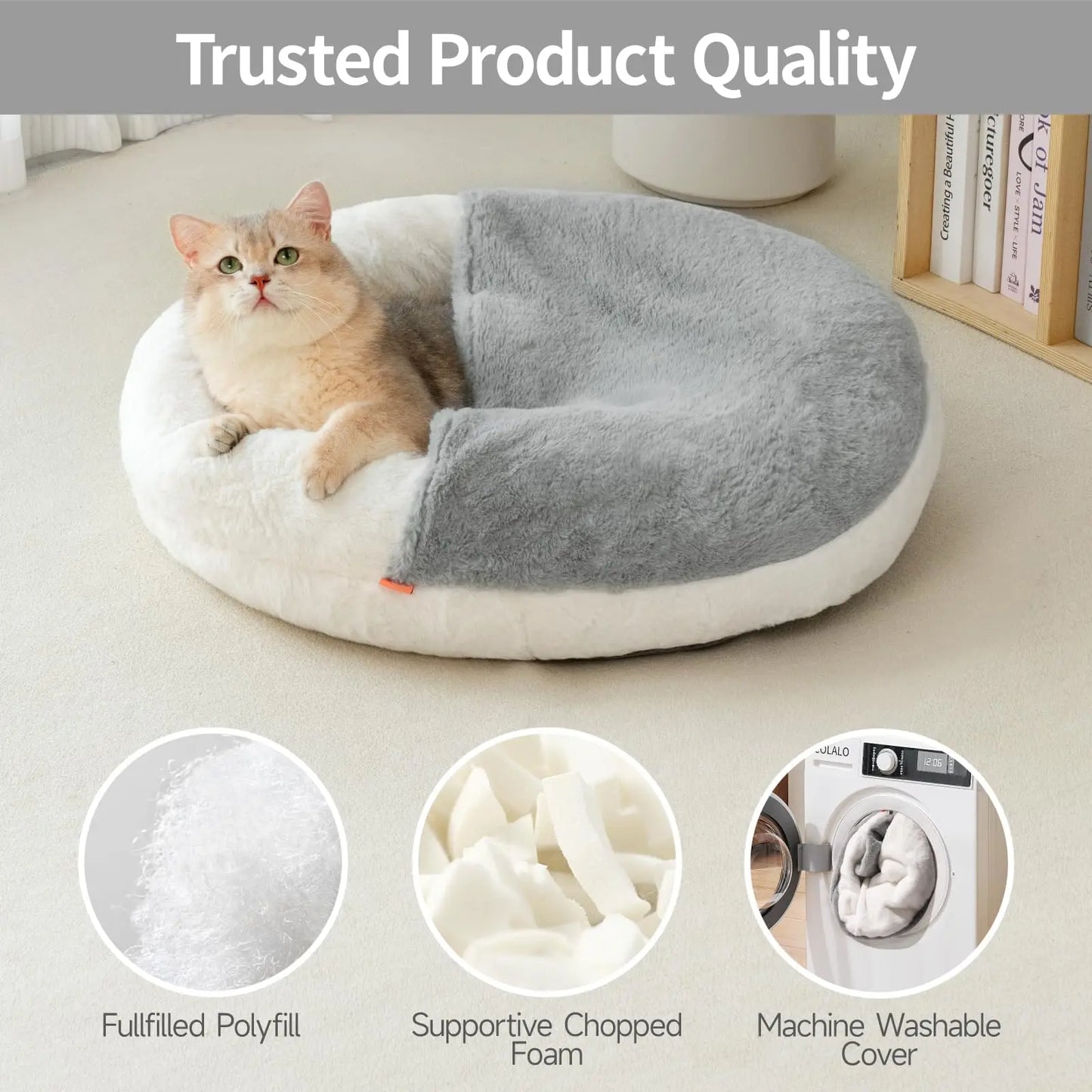 Cat Bed Cave Cute Enclosed Bed With Blanket Washable with Non Slip Base for Kitten and Puppy (22' x 22')