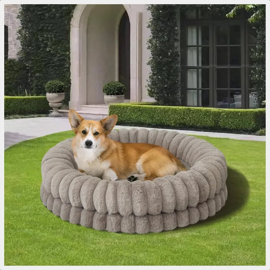 Luxury Donut Dog Bed 30 Inches Round Dog Bed Medium Size Dogs Washable Orthopedic Calming Dogs Bed for Pets with AntiSlip Botto