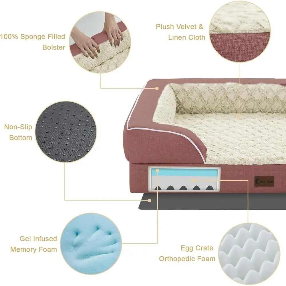 Extra Large Orthopedic Dog Bed, Waterproof Memory Foam, 45x35 Inches, Non-Slip, Removable Cover, Pink