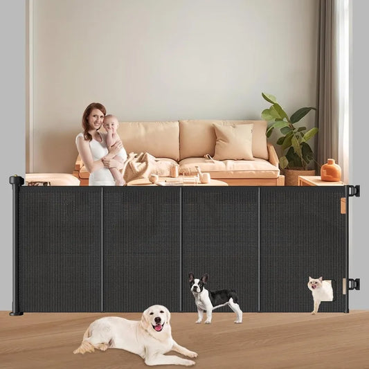 Retractable Baby Gates Extra Wide, 41" Tall Extends up to 71" Wide, Dog Gate Indoor with Cat Door for Stairs, Pet Gate