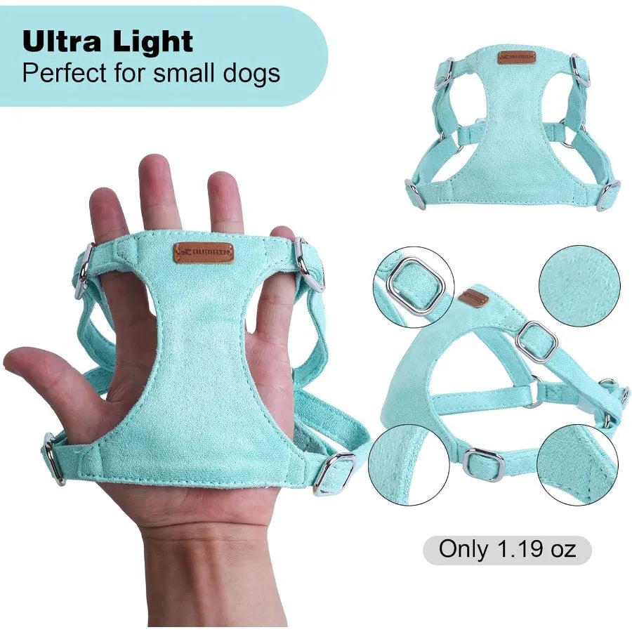 XXS No Pull Adjustable Puppy Harness with Multifunction Pink Dog Leash and Dog Collar Set for Small Dogs and Cats Soft No Choke