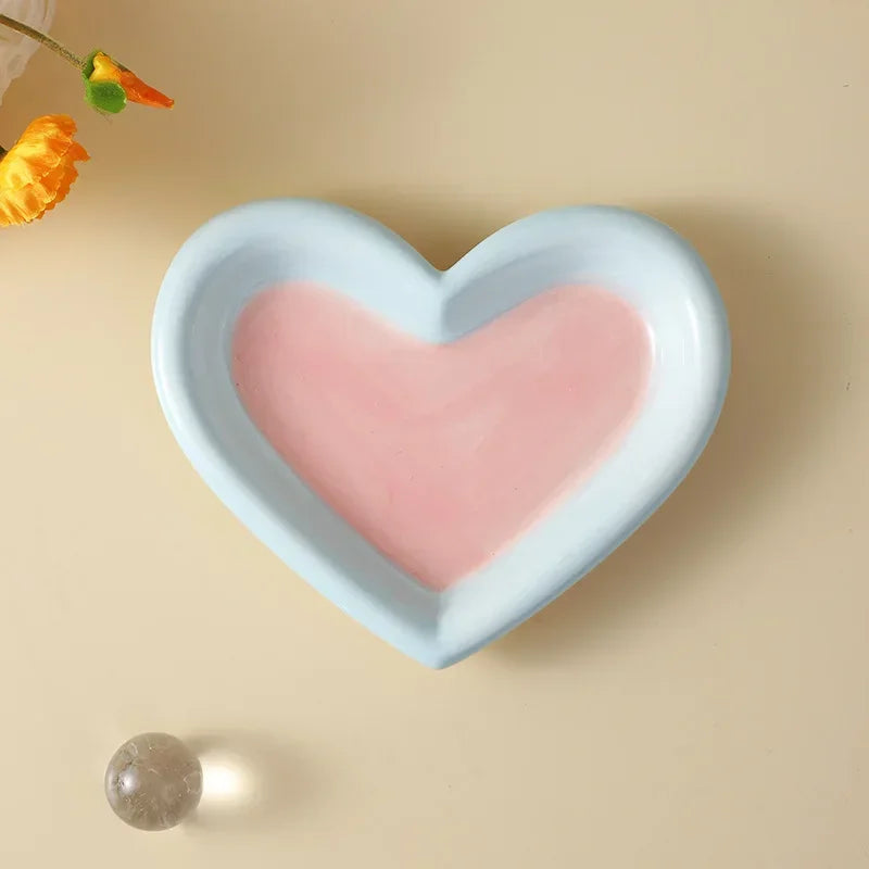 Love Cat Plate Dog Bowl Not Easily Knocked Over Hand Painted Ceramic Cat Food Rice Canned Snack Bowl