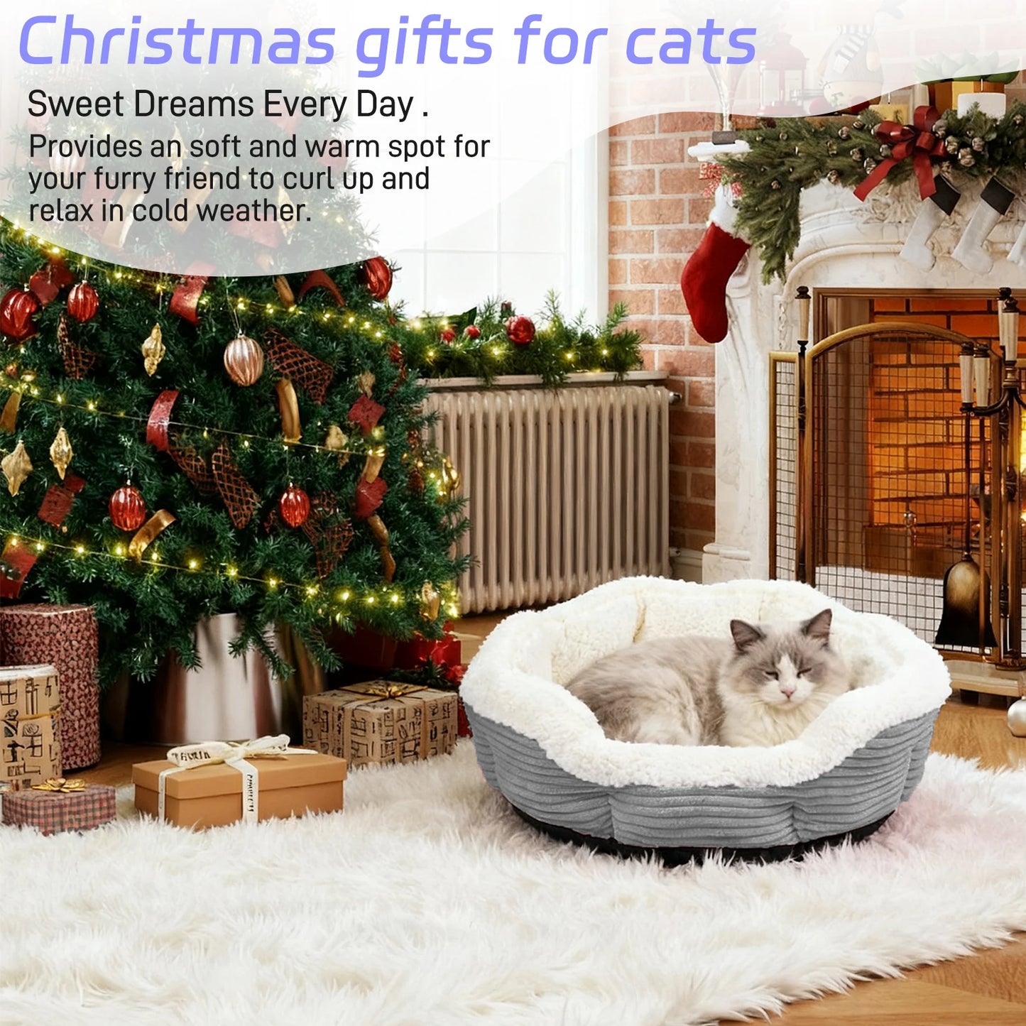 Heated Pet Bed, Machine Washable Thickened Plush Cat Dog Bed - Soft Durable Winter Warm Cushion