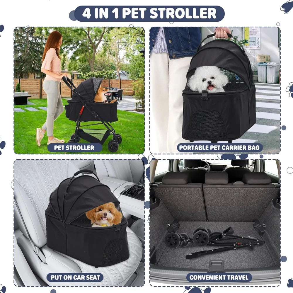 Pet Stroller, Foldable Cat Dog Strollers for Medium Dogs 20KG, Pet Travel Dog Stroller Pushchair with Detachable Carrier Ca