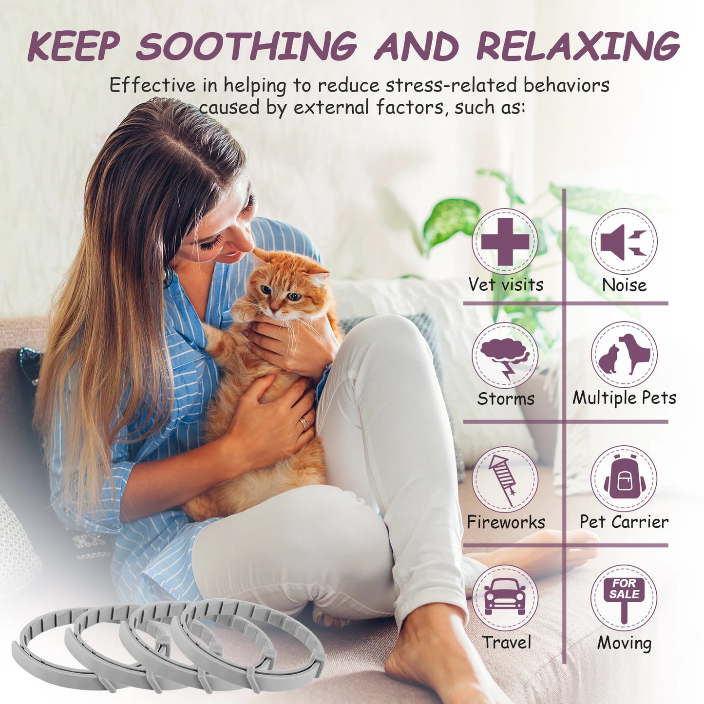 4Pcs Cat Calming Collar Cat Pheromone Collar Adjustable Calming Pheromone Collar Anti-Anxiety Helps with Aggression Pet Supplies