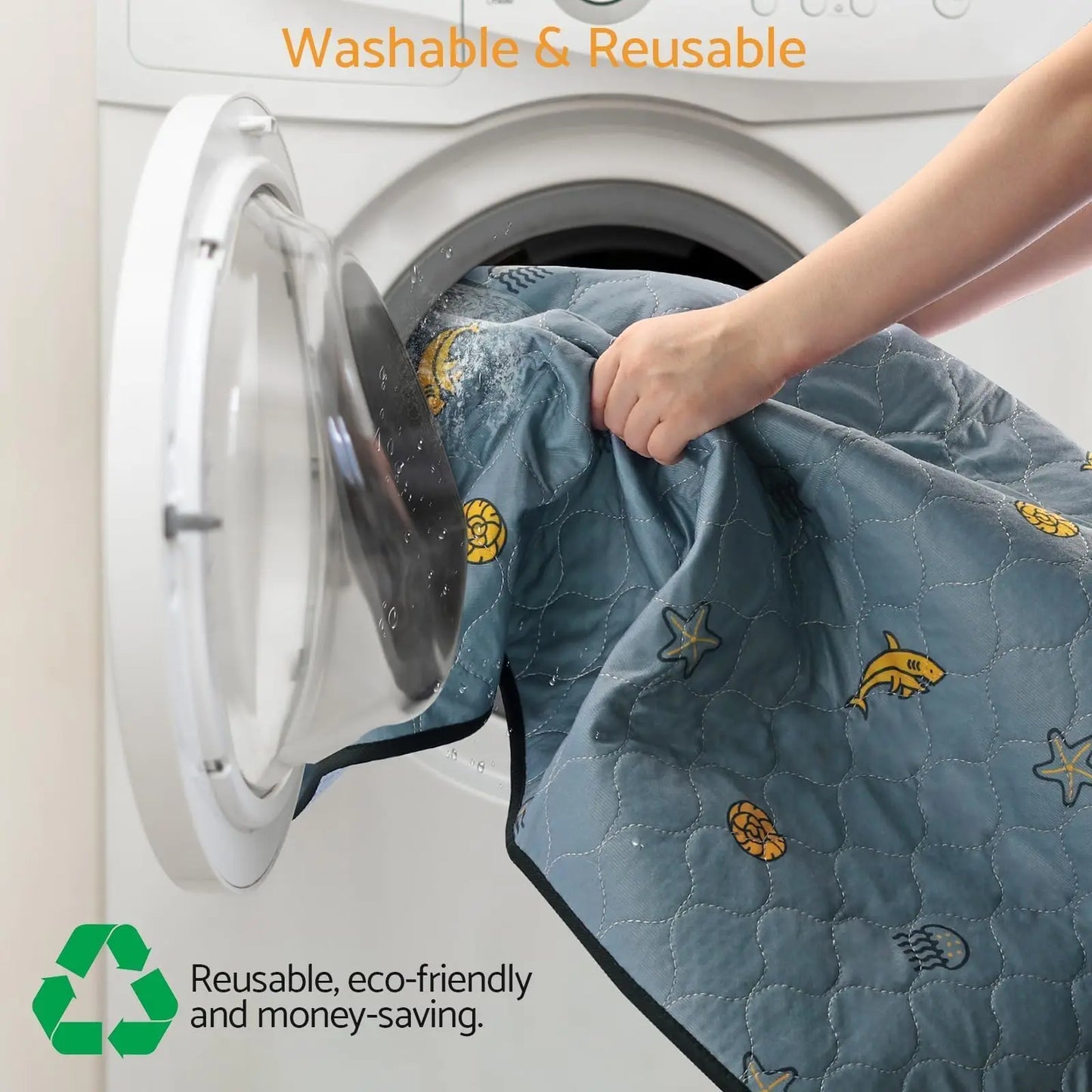 Reusable Washable Pee Pads for Dogs,1 Pack Puppy Pads 72x72 Super Absorbent,Waterproof,Non-Slip Training Pads with Shark Print