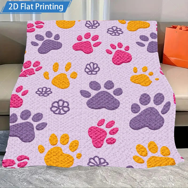 1pc Flannel Blanket Cute Paw Print Fleece Blanket Soft Cozy Pet Theme Throw for Kids and Dog Lovers Home Decor