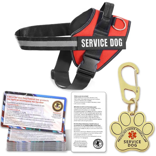 Service Dog Vest ID Tag + 50 ADA Information Cards Service Dog Harness in Sizes X Small to XX Large Metal Dog Tag has Ruggedize
