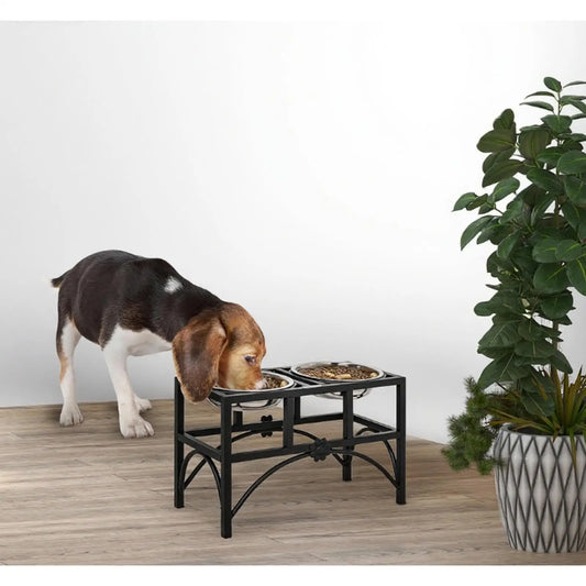 Double Stainless Steel Heavy Duty Dog Food Bowl Elevated Pet Feeding Station