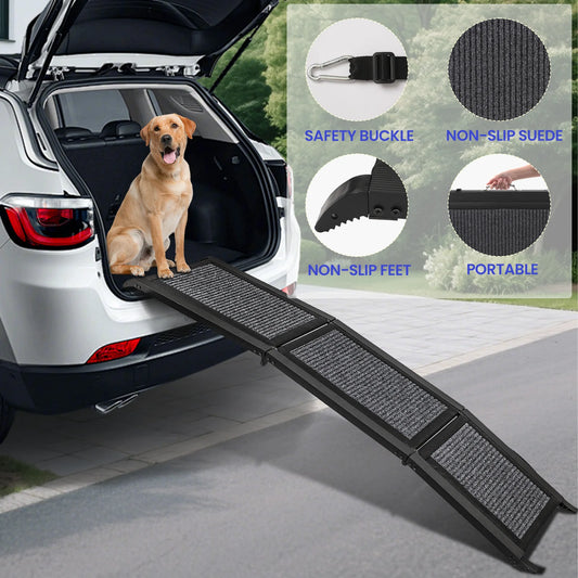 Folding Dog Ramp For Car, Pet Ramps For Large Dogs With Non-Slip Rug Surface Portable Dog Car Ramp For SUV Car & Truck, Outdoor
