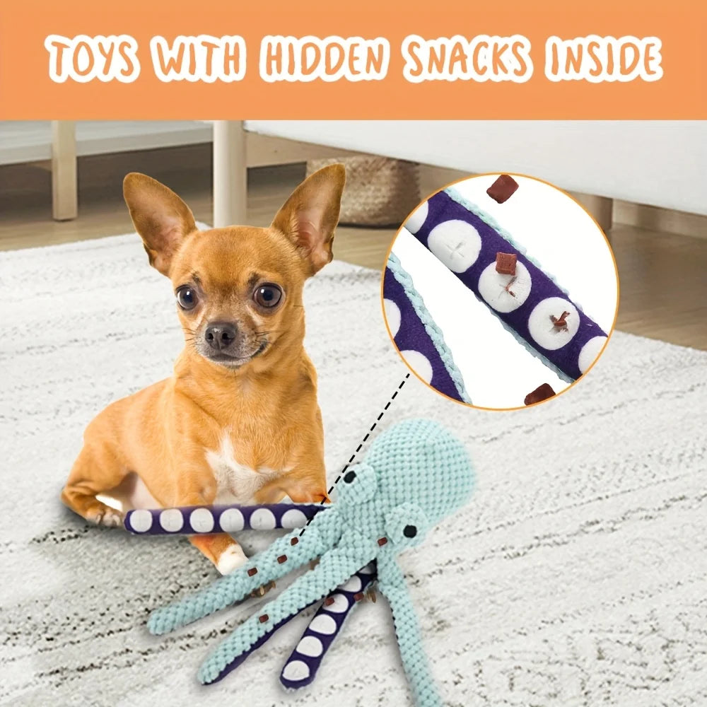 2pcs Octopus Shape Plush Dog Toy,Squeaky Pet Toys,Bite Resistant Teeth Cleaning Durable Chew Toy for Puppy Dogs