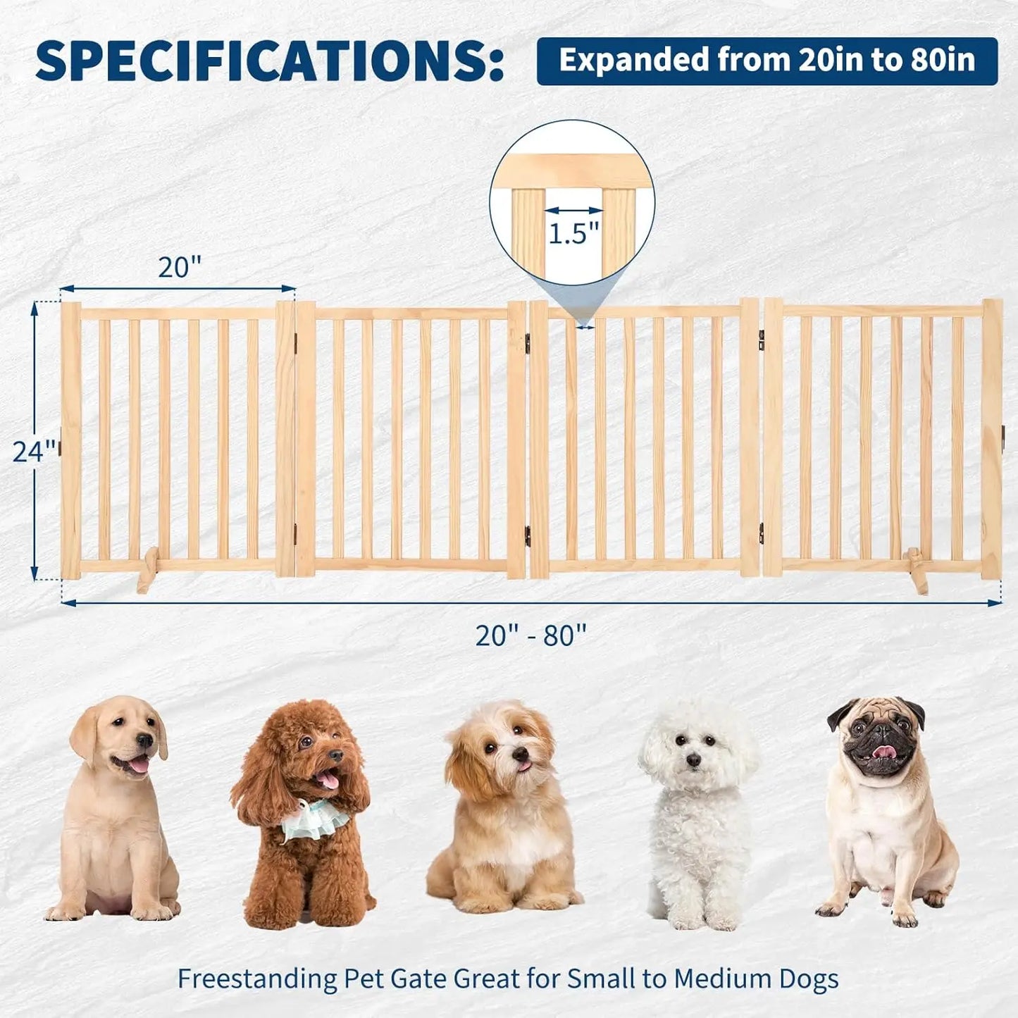 Freestanding Dog Gate, Foldable Pet Gate with Support Feet, Indoor Dog Fence for The House,Doorways, Stairs，Expandable Pet Fence
