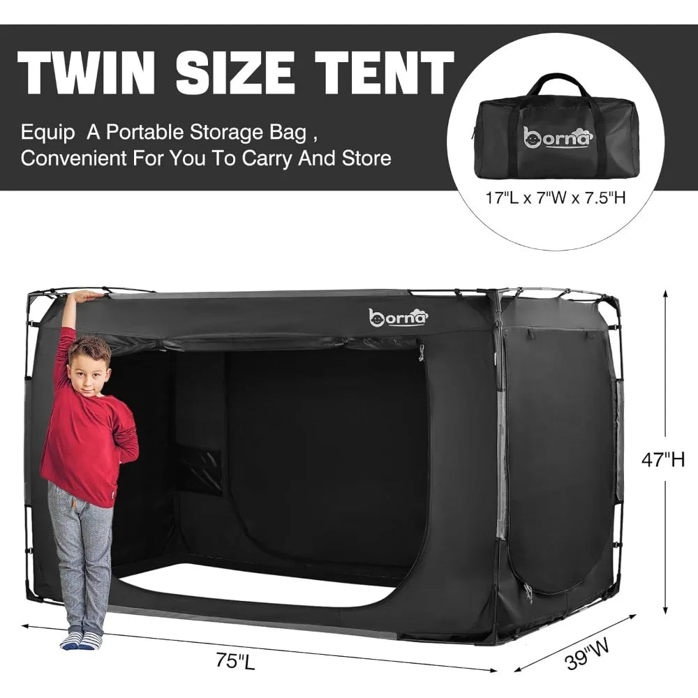 Borna Bed Tent Bed Canopy Twin Size, Portable Sleeping Tents Dream Tents Indoor for Kids and Adult, Breathable Privacy Space on
