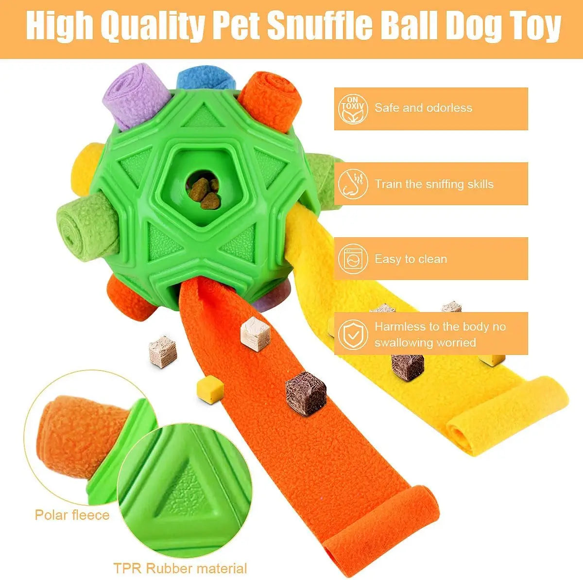 Dog Snuffle Ball, Interactive Puzzle Toy with Squeaky Carrot, Foraging & Slow Feeder for Training, Stress Relief, All Sizes