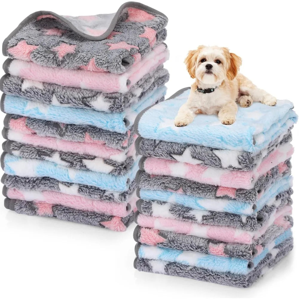 40 Pcs Puppy Blankets for Small Dog Pet Bulk Fleece Soft Fluffy Washable Dog Star Print Pattern Fleece Blankets for Pets Throw