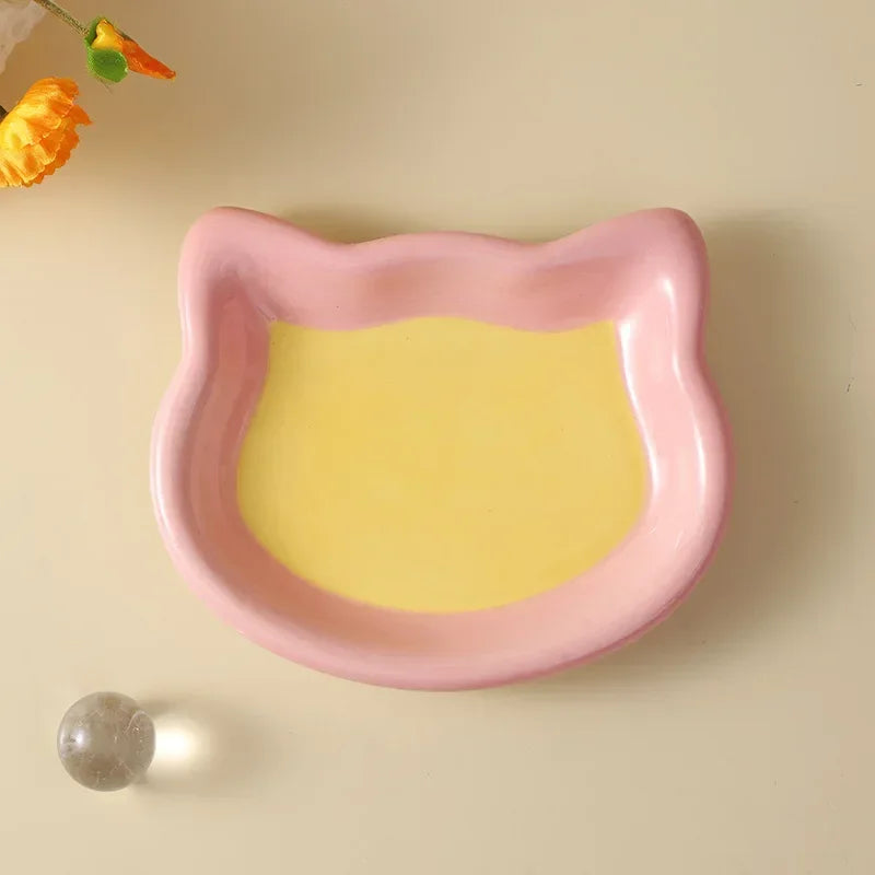 Love Cat Plate Dog Bowl Not Easily Knocked Over Hand Painted Ceramic Cat Food Rice Canned Snack Bowl